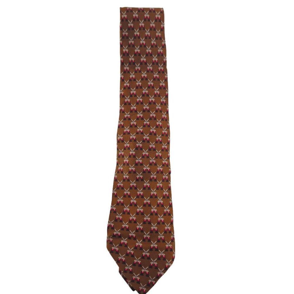 Rare Vintage Gucci Collector Brown Silk Tie with Pistol Patterned Design | Circa